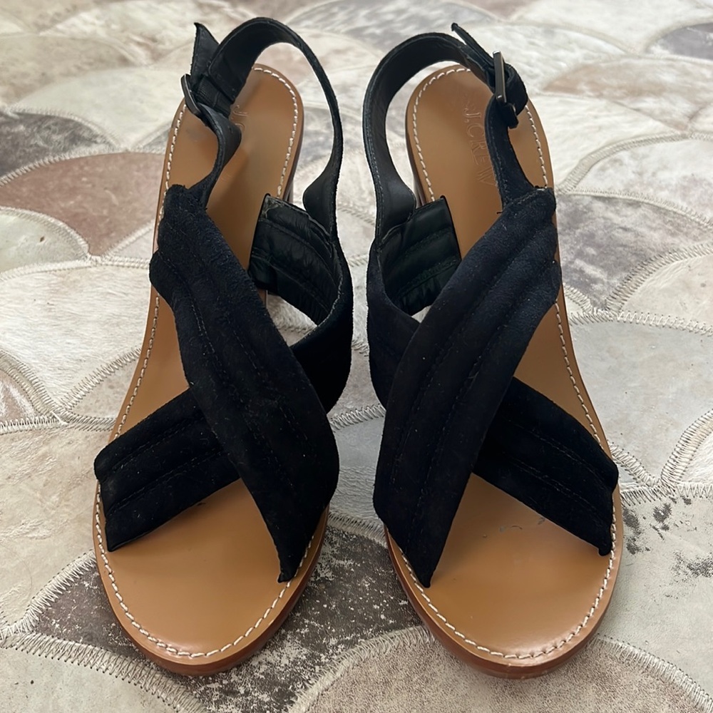 J Crew Navy Blue Suede Heeled Sandal Size 9.5